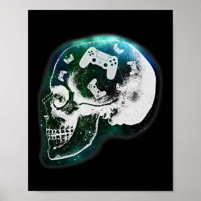 Mind Controller Skull Gaming Gamer Mens Boys Teens Poster (Vorne)