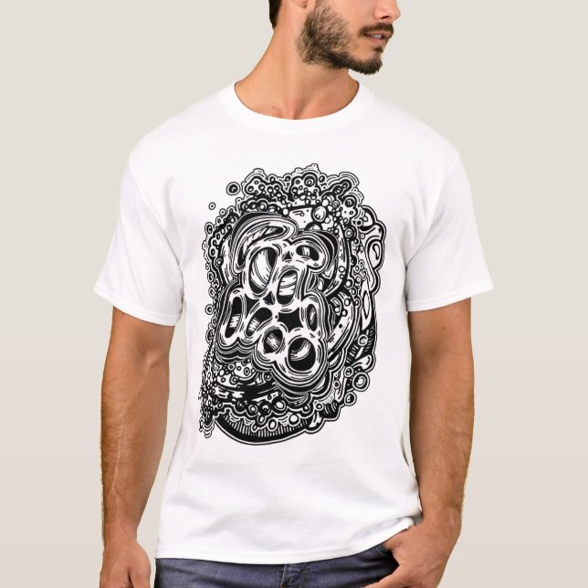 Mind Melting Trippy Black and White Abstrakt T-Shirt (Vorderseite)