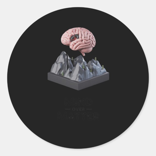 Mind Over 3d Brain and Mountain Sculpture Poster S Runder Aufkleber (Vorderseite)