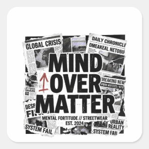 Mind Over Matter Brutalist Zeitungs-Grafik Hoodie Quadratischer Aufkleber