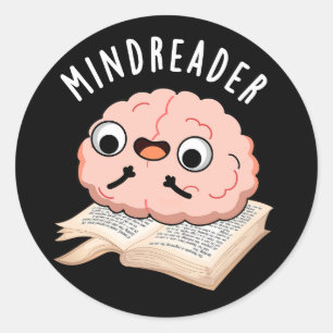 Mind Reader Funny Brain Pun Dark BG Runder Aufkleber