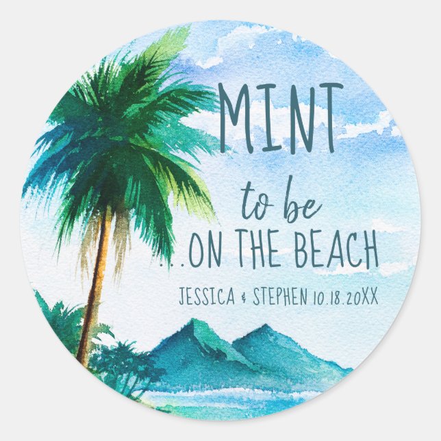 Mind to be Tropical Island Beach Wedding Gefallen Runder Aufkleber (Vorderseite)