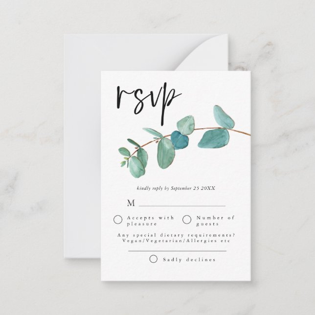 MINDESTGRÖSSE | Blue Eucalyptus Blätter Wedding RS Mitteilungskarte (Vorderseite)