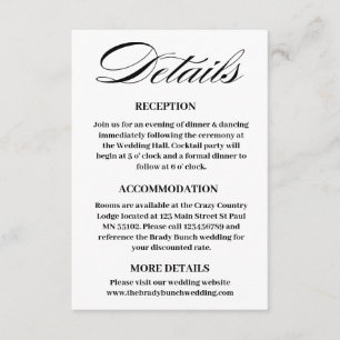 Mindestkarte für die Hochzeitdetails Begleitkarte
