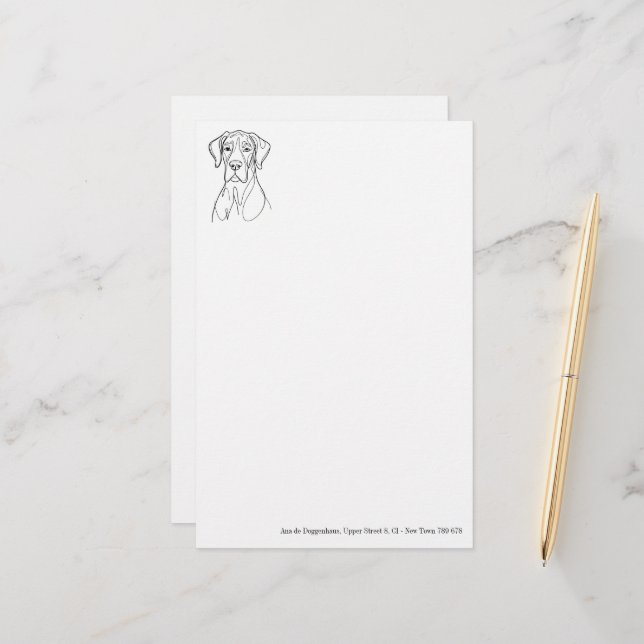 Mindestkopfzeichnung Deutsche Dogge Briefpapier (Vorderseite/Rückseite Beispiel)