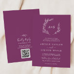 Mindestleaf | Berry Monogram QR Code Wedding Einladung<br><div class="desc">Diese minimale Blatt Beerenmonogramm QR Code Hochzeitseinladung ist perfekt für eine Hochzeit. Die Silhouette ist schlicht und besteht aus einem grünen Blatt in romantischer,  violetter Sommerfarbe mit minimalistischem böhmischen Gartenstil. Rett Papier durch einen QR-Code für den Gast,  um Details,  UAWG oder beides anzuzeigen.</div>