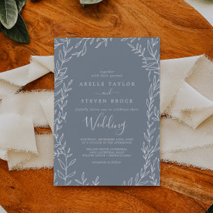 Mindestleaf Blaue und weiße Hochzeit Einladung
