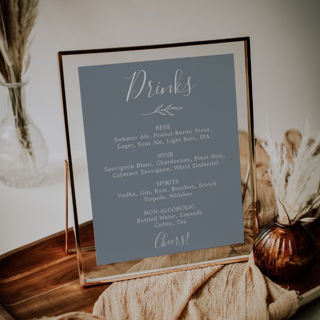 Mindestleaf | Blue and White Wedding Drinks Menu Poster (Von Creator hochgeladen)