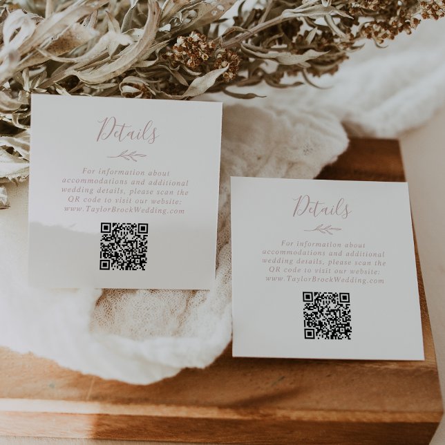 Mindestleaf | Blush Pink QR Code Wedding Details Begleitkarte (Von Creator hochgeladen)