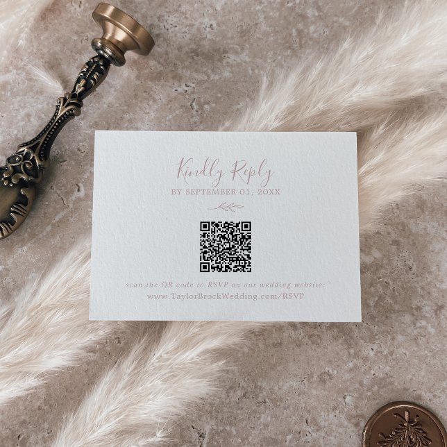 Mindestleaf | Blush Pink QR Code Wedding RSVP Begleitkarte (Von Creator hochgeladen)