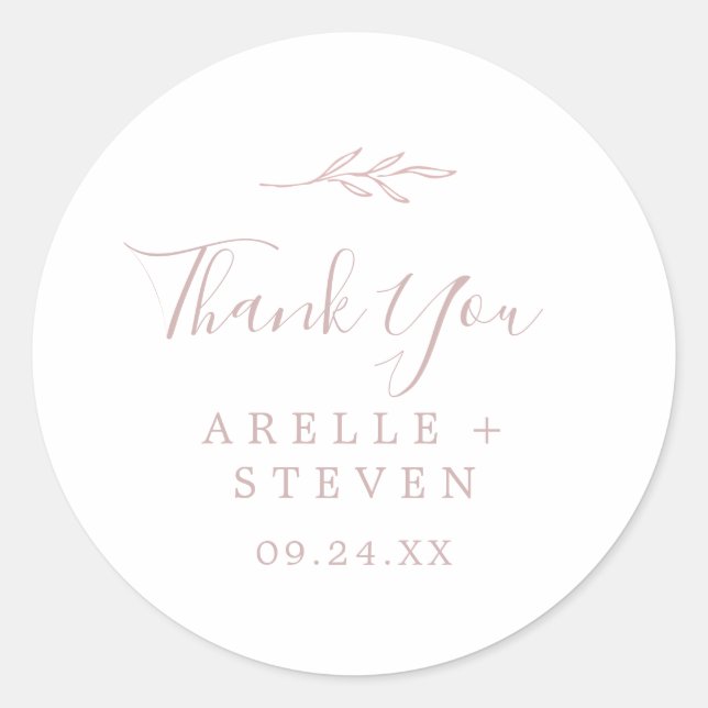 Mindestleaf | Blush Pink Vielen Dank für Ihr Inter Runder Aufkleber (Vorderseite)