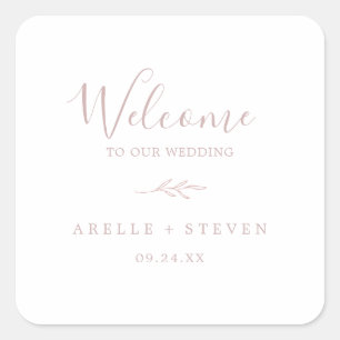 Mindestleaf   Blush Pink Wedding Welcome Quadratischer Aufkleber
