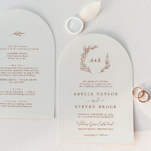 Mindestleaf Boho Cream Arch auf einer Hochzeit Einladung