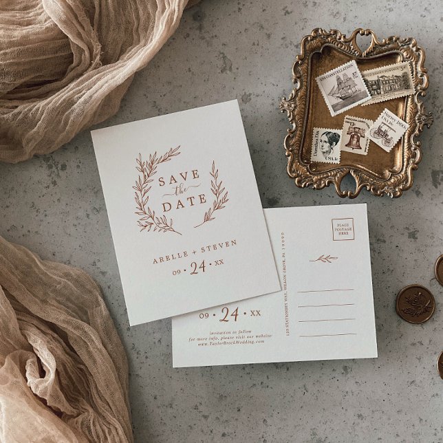 Mindestleaf | Boho Cream Save the Date Einladungspostkarte (Von Creator hochgeladen)