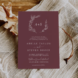 Mindestleaf | Burgundy Formal Monogram Wedding Einladung
