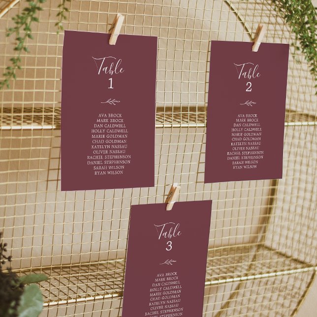 Mindestleaf | Burgundy Hanging Seating Chart Card  (Von Creator hochgeladen)