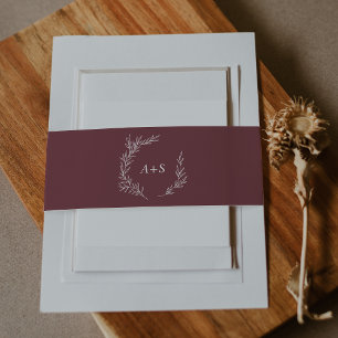 Mindestleaf   Burgundy Monogram Wedding Einladungsbanderole