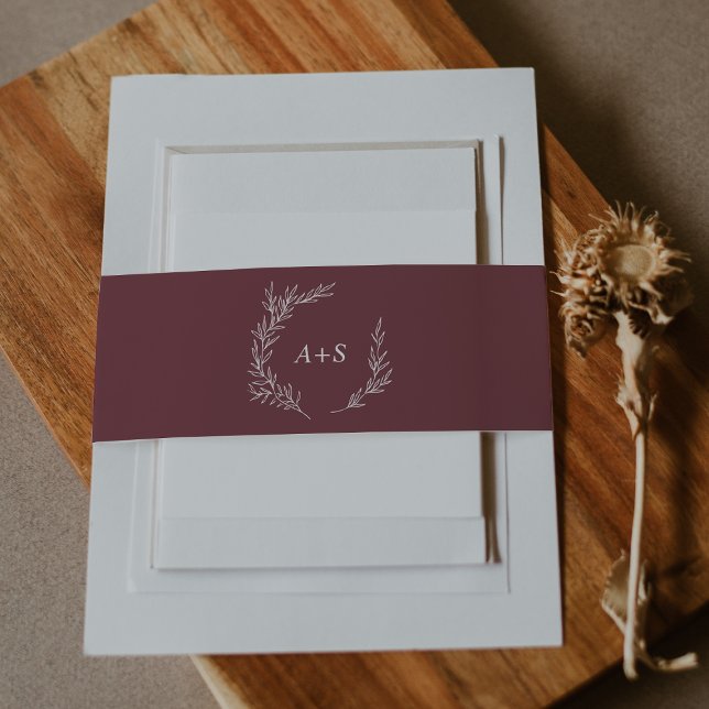 Mindestleaf | Burgundy Monogram Wedding Einladungsbanderole (Von Creator hochgeladen)