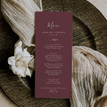 Mindestleaf | Burgundy Wedding Dinner Menu Menükarte<br><div class="desc">Diese minimale bordeauxrote Karte für das Hochzeitsessen ist perfekt für eine Hochzeit. Das böhmische Design besticht durch eine schlichte grüne Silhouette in dunkelroter Weinfarbe mit klassisch minimalistischem Boho-Stil. Diese Speisekarte kann für Hochzeitsfeiern,  Proben oder jede Veranstaltung verwendet werden.</div>