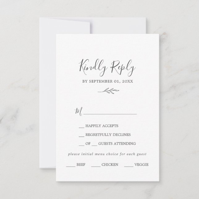 Mindestleaf | Dark Gray Menu Choice RSVP Card Karte (Vorderseite)