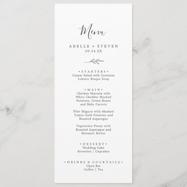 Mindestleaf | Dark Gray Wedding Dinner Menu Menükarte (Vorderseite)