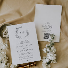 Mindestleaf | Dunkelgraue Monogram QR Code Wedding Einladung