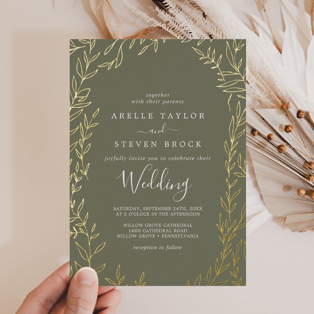 Mindestleaf | Dunkelgrüne Hochzeit mit Gold Foil Folieneinladung (Von Creator hochgeladen)