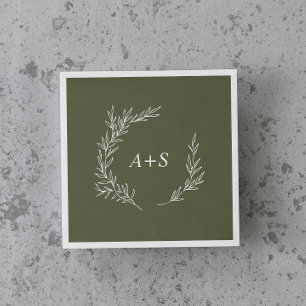 Mindestleaf Dunkelgrüne Monogramm-Hochzeit Serviette