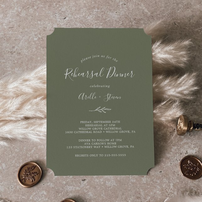 Mindestleaf | Dunkelgrüne Probe Abendessen Einladung (Von Creator hochgeladen)