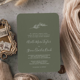 Mindestleaf Dunkelgrüne traditionelle Hochzeit Einladung