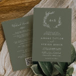 Mindestleaf | Dunkelgrüne Wochenendveranstaltungen Einladung<br><div class="desc">Diese minimale Blatt dunkelgrünen Wochenende Veranstaltung Hochzeit Einladung ist perfekt für eine boho Hochzeit. Die Silhouette ist schlicht, grün und dunkelgrün, mit minimalistischem Stil. Rett Papier, indem du den Wochenendplan der Veranstaltungen auf der Rückseite der Hochzeitseinladung einfügst, anstatt auf einer separaten Eintrittskarte. Fügen Sie Ihren Gästen einen QR-Code zum Karo...</div>