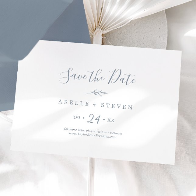 Mindestleaf | Dusty Blue Horizontal Save The Date (Von Creator hochgeladen)