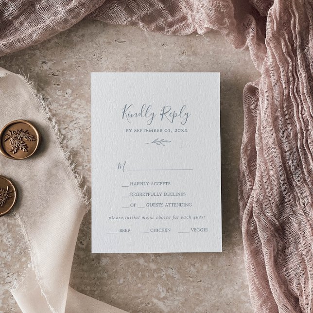Mindestleaf | Dusty Blue Menu Choice RSVP Card Karte (Von Creator hochgeladen)