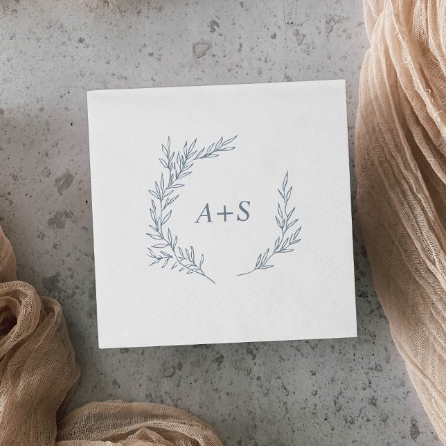 Mindestleaf | Dusty Blue Monogram Wedding Serviette (Von Creator hochgeladen)