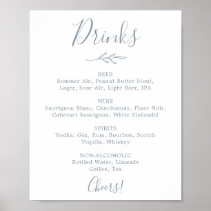 Mindestleaf   Dusty Blue Wedding Drinks Menu Sign Poster