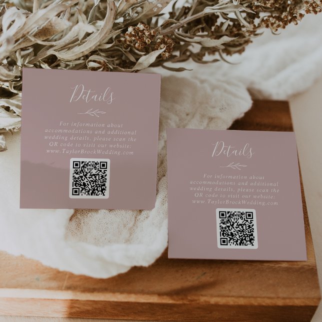 Mindestleaf | Dusty Rose QR Code Hochzeitdetails Begleitkarte (Von Creator hochgeladen)