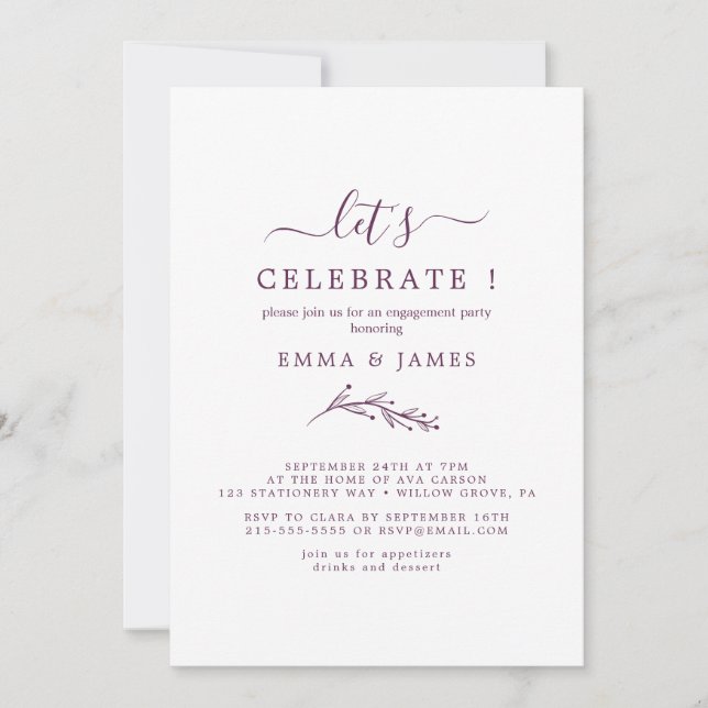 Mindestleaf | Eggplant "Let's Celebrate" Einladung (Vorderseite)