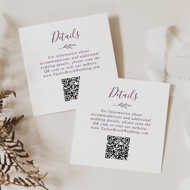 Mindestleaf | Eggplant QR Code Wedding Details Begleitkarte (Von Creator hochgeladen)
