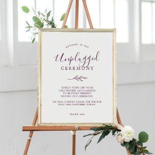 Mindestleaf   Eggplant Unplugged Zeremony Sign Poster