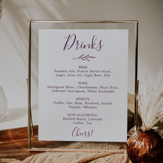 Mindestleaf | Eggplant Wedding Drinks Menu Poster (Von Creator hochgeladen)