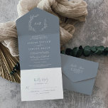 Mindestleaf | Einfache Hochzeit in Blau und Weiß All In One Einladung<br><div class="desc">Diese kleine,  blaue UAWG-Hochzeit mit einem minimalen Blatt ist perfekt für eine elegante Hochzeit. Die Silhouette ist schlicht und grün in hellblau mit klassischem minimalistischem Stil. Schreiben Sie Ihre Gastadressen auf der Rückseite der gefalteten Einladung,  oder kaufen Sie die passenden Gästetiketten-Aufkleber (separat erhältlich).</div>