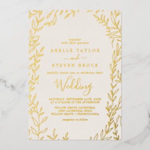 Mindestleaf   Gold Foil Elfenbeinrahmen Hochzeit Folieneinladung