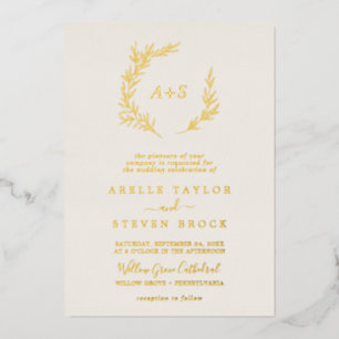 Mindestleaf   Gold Foil Ivory Monogram Wedding for Folieneinladung