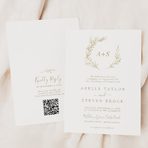 Mindestleaf   Gold Monogram QR Code Wedding Einladung