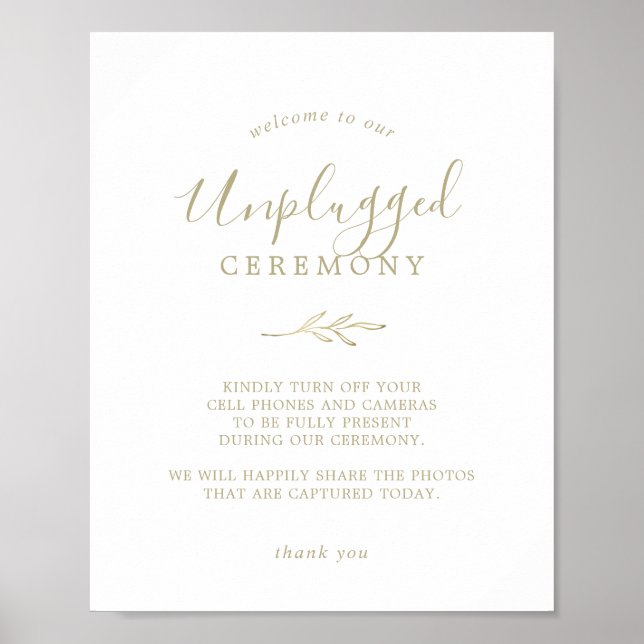 Mindestleaf | Gold Unplugged Zeremony Sign Poster (Vorne)