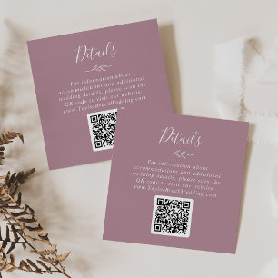 Mindestleaf Mauve QR Code Wedding Details Begleitkarte