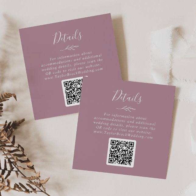 Mindestleaf | Mauve QR Code Wedding Details Begleitkarte (Von Creator hochgeladen)