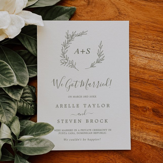 Mindestleaf | Olive Green Elopement Ankündigung (Von Creator hochgeladen)