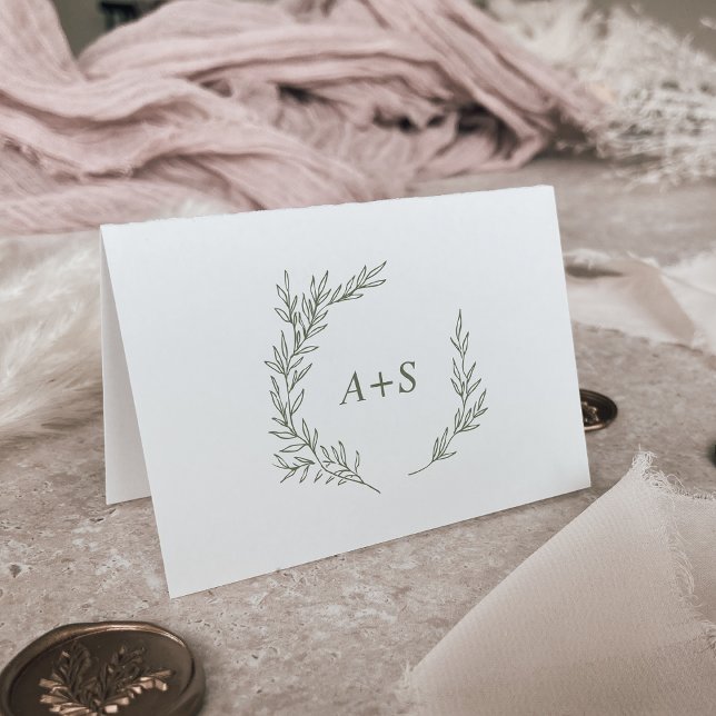 Mindestleaf | Olive Green Monogram Wedding Dankeskarte (Von Creator hochgeladen)