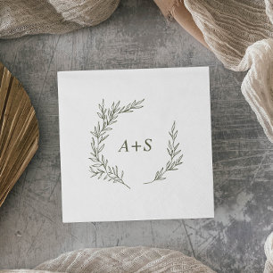 Mindestleaf   Olive Green Monogram Wedding Serviette